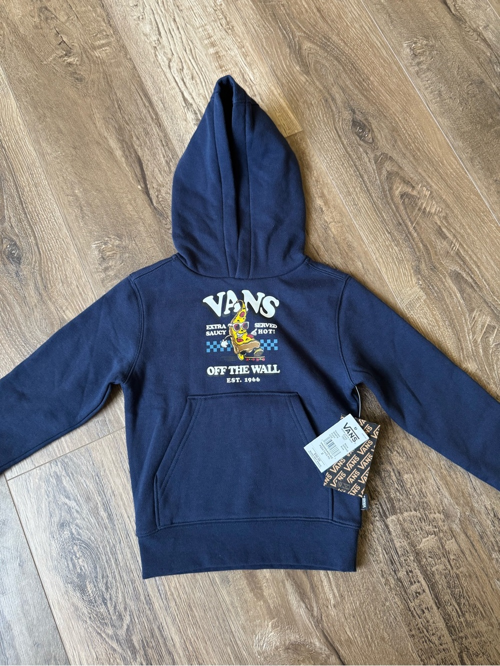 Vans Kids Navy Hoodie with Pizza 'Off The Wall' Graphic